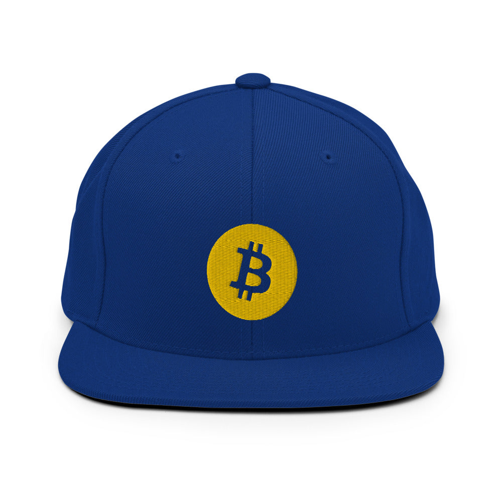 Bitcoin B Snapback Hat Red Dark Navy
